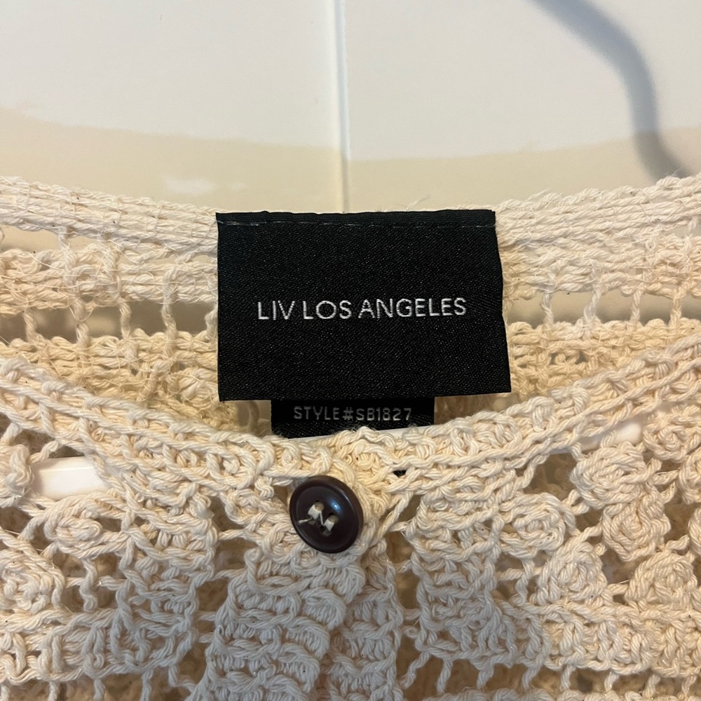 Beige Crochet Button-Up Sweater - Picture 3 of 5